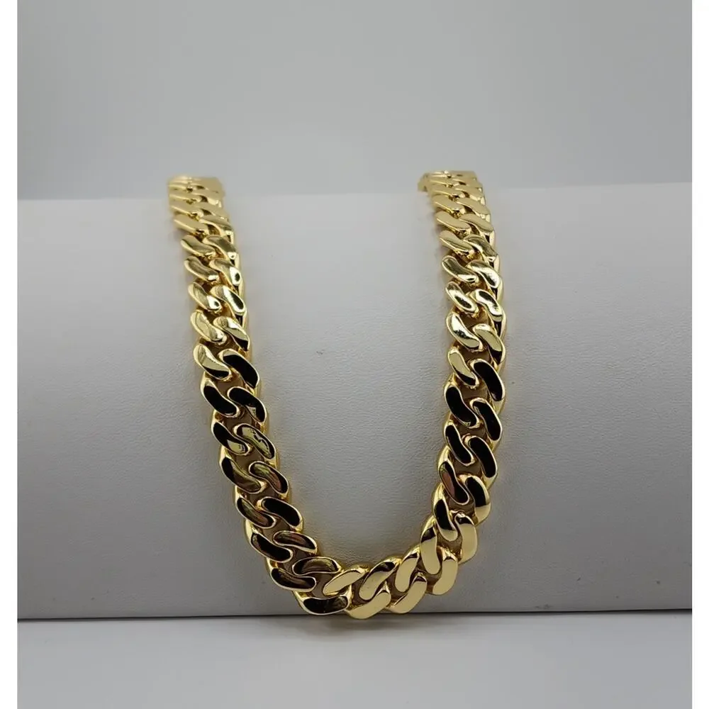 18K Gold IP Plated, Stainless Steel, CZ Cuban Curb Chain Necklace, 10MM 18" - Picture 4 of 6